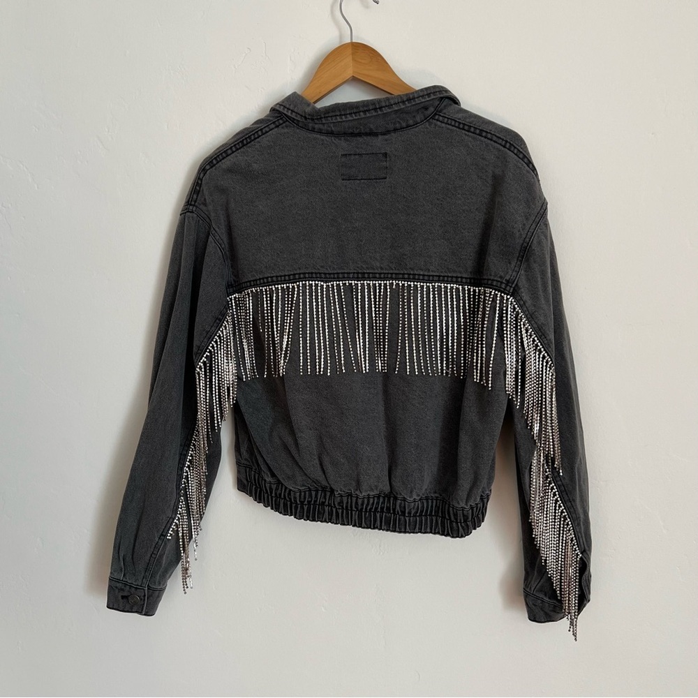 Free People Comet Rhinestone Fringe Bomber Jacket in a black wash - Picture 5 of 6